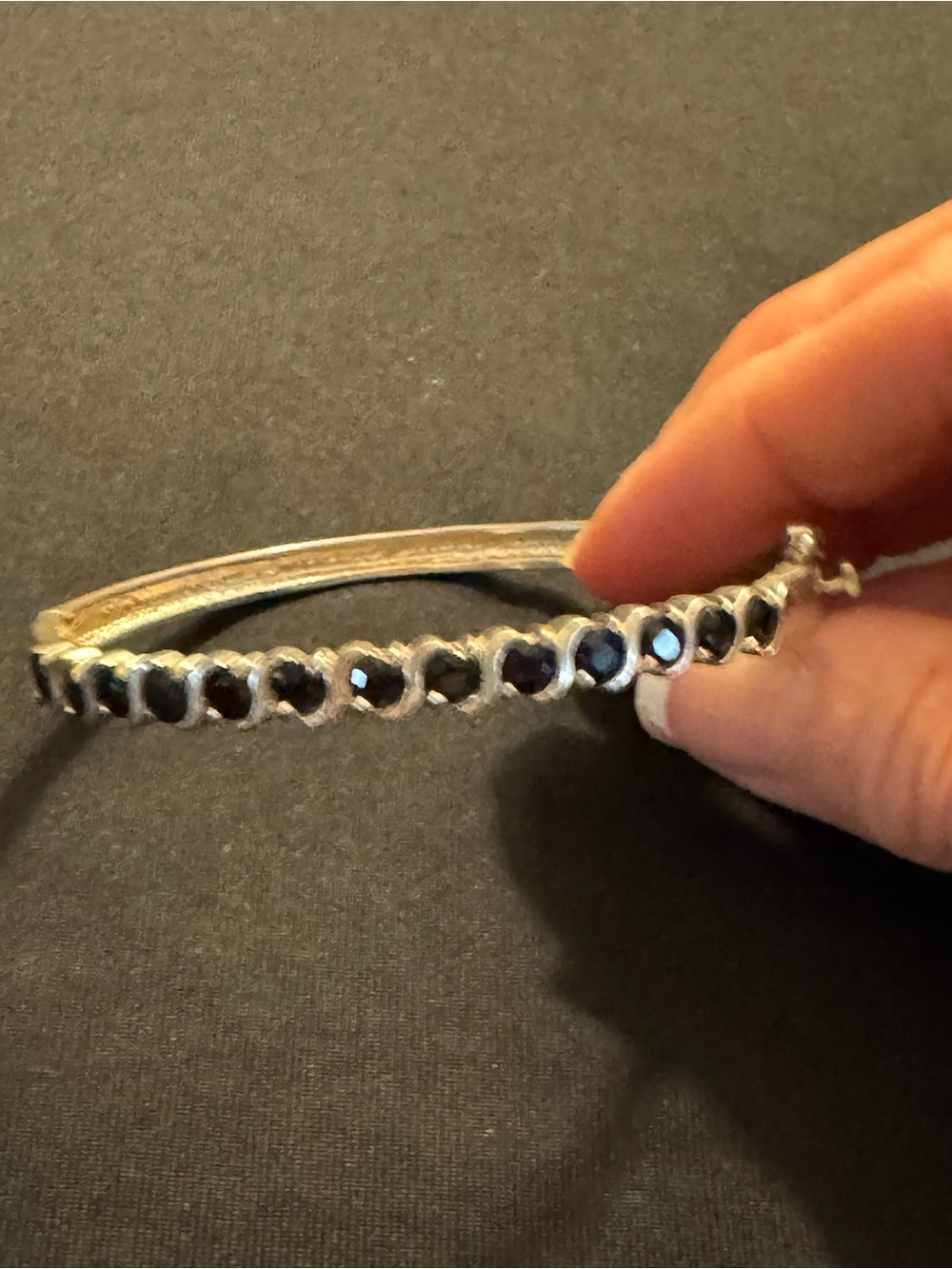 Sterling Silver Sapphire Hinged Bangle Bracelet